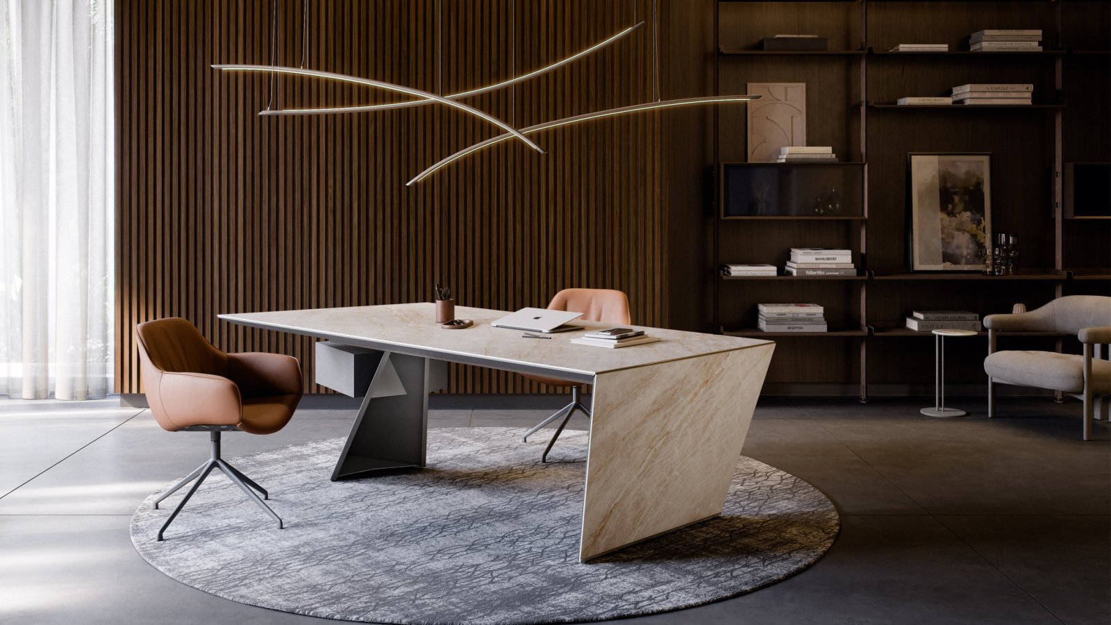 Scrivania design Nasdaq di Cattelan Italia con gamba in acciaio in diagonale