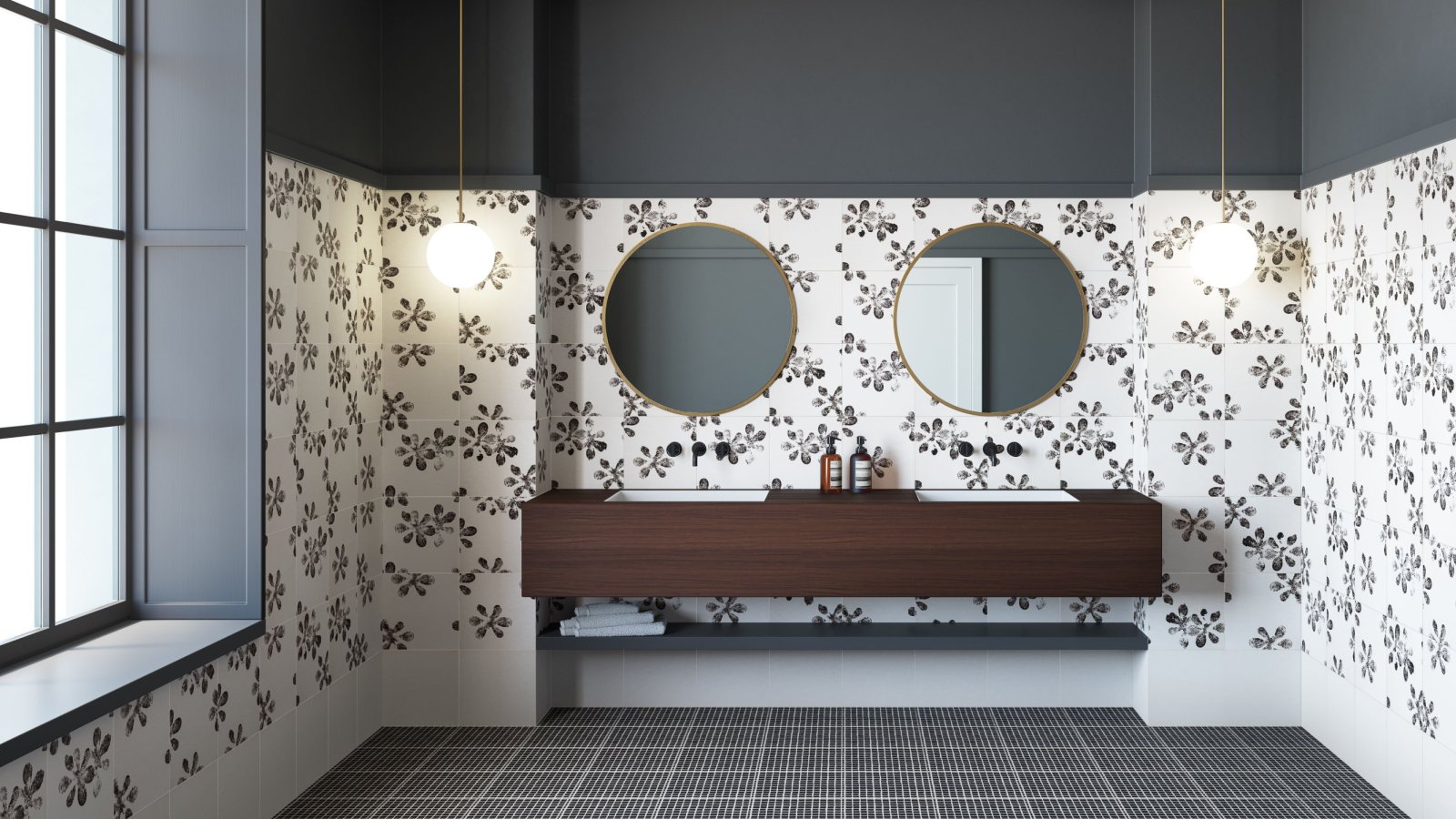 Pavimento in gres Chymia di Mutina con texture in bianco e nero