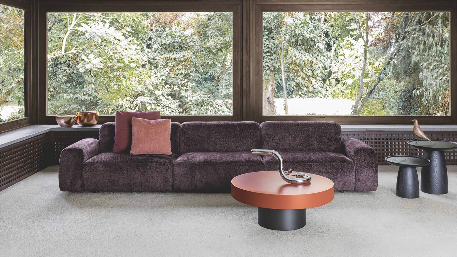 Divano Cloud di Flexteam da 375 cm in tessuto chiaro, vista frontale
