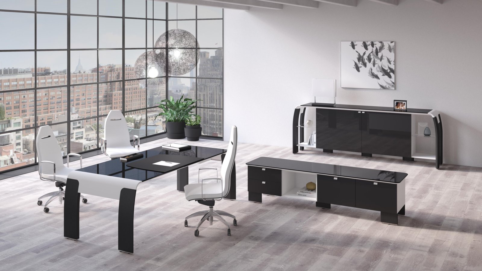 Scrivania direzionale moderna AlfaOmega di Codutti, linea Omega in rovere tinto ebano