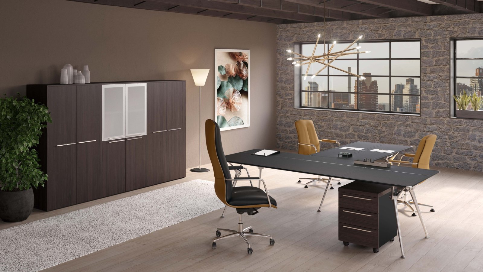 Scrivania direzionale design Genesis di Codutti con piano in rovere tinto wengé