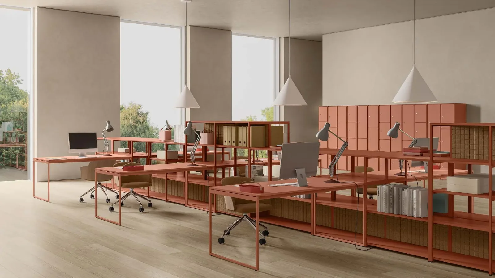 Scaffalatura Line System di Dieffebi in uno spazio coworking