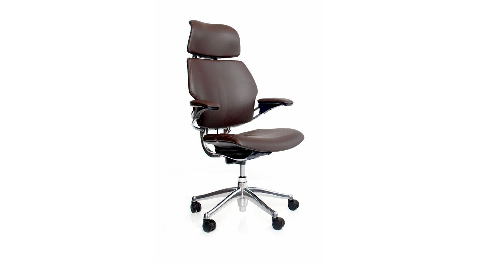 Poltrona direzionale Freedom di Humanscale con poggia nuca in pelle