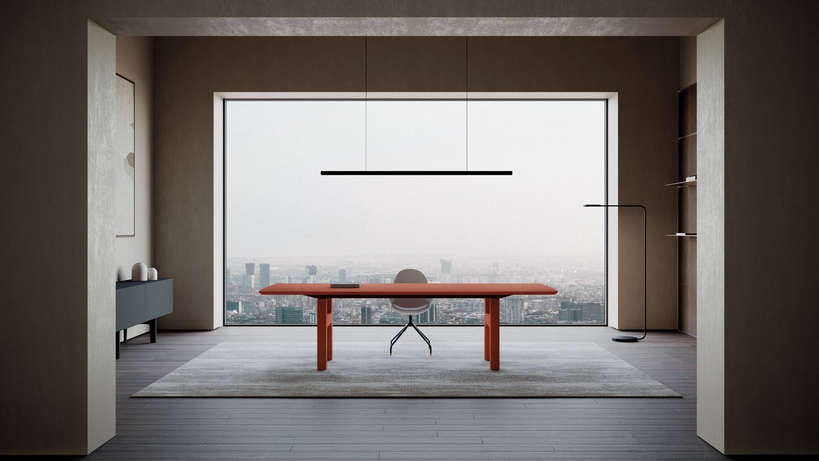 Scrivania direzionale Hito di IVM Office con piano in Noce Canaletto e gambe laccate
