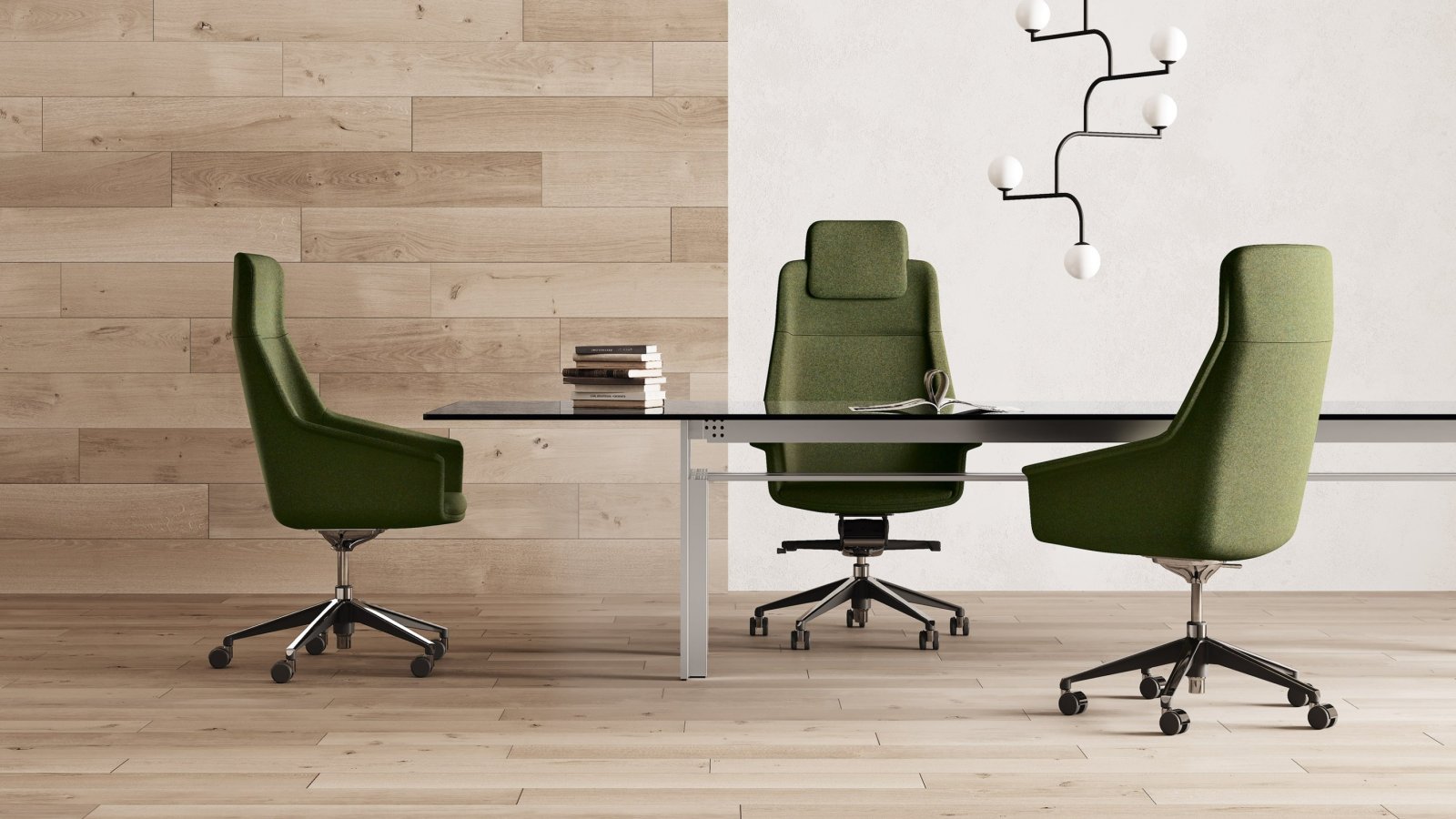 Sedia direzionale Jera Chair di Las Mobili con tappezzeria trapuntata e base a 5 razze in alluminio lucido