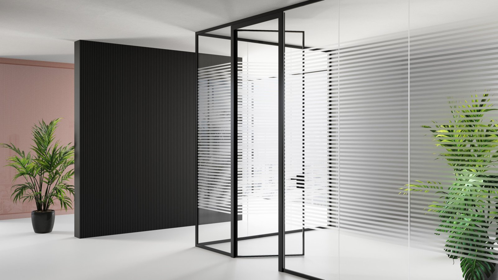 Pareti divisorie vetrate Mood di Las Mobili in un open space luminoso