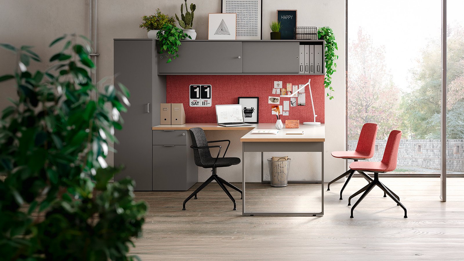 Bench Pigreco a quattro posti con piani bianchi a scaloppa