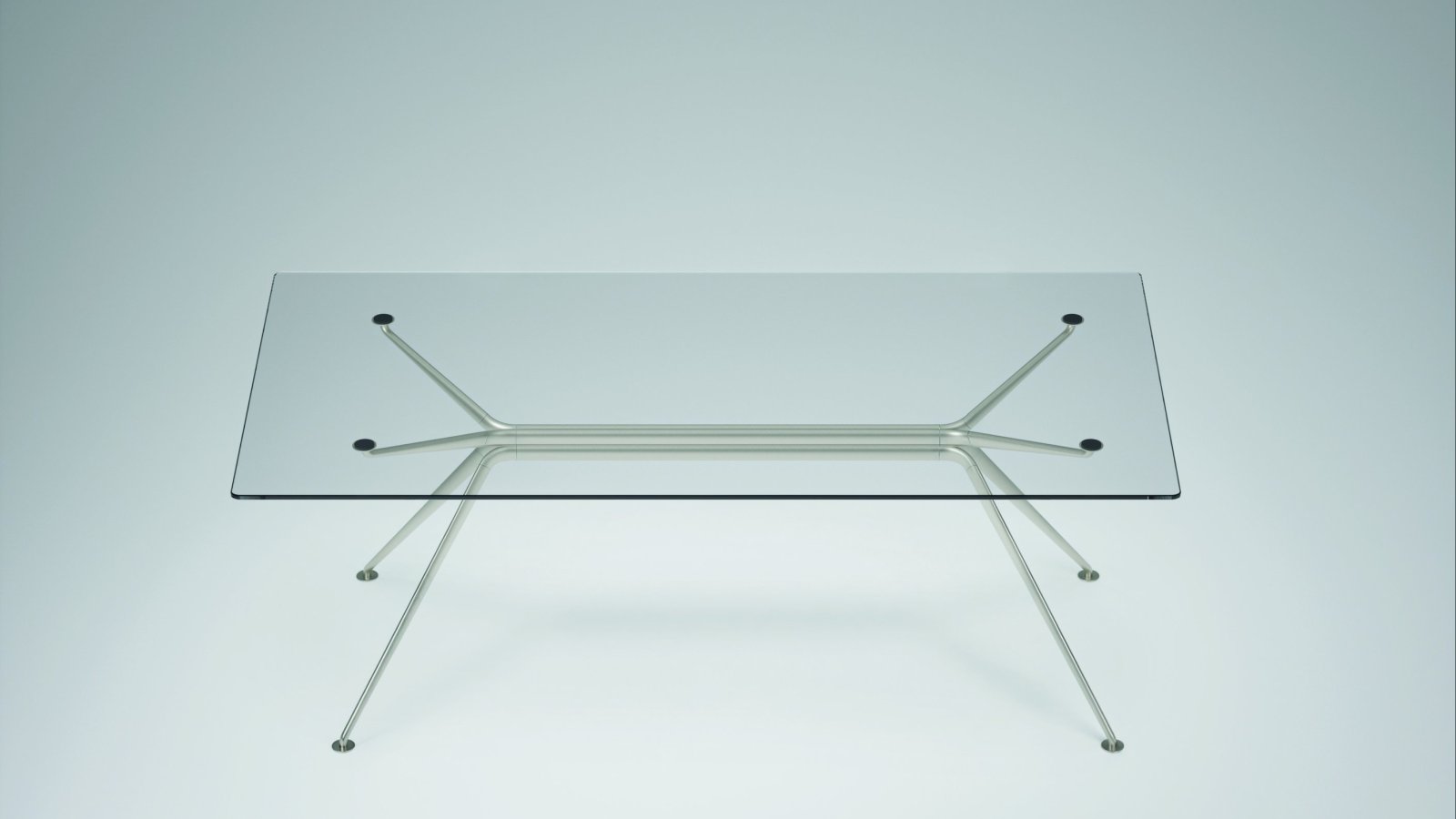 Scrivania design Cosmos di Tecno con colonna a quattro ellissi in alluminio