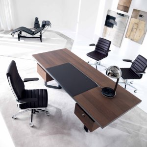 Tavolo riunione ottagonale Lloyd con piano centrale in EcoPelle Brown