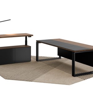 Scrivania Arche con unità di servizio su credenza in rovere