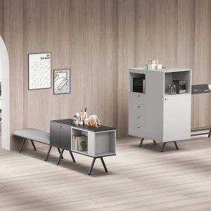 Moduli Lay sovrapposti con nicchia verde fra ante bianche