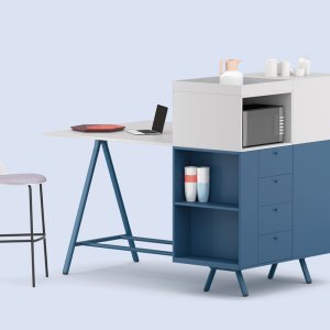 Panca imbottita in tessuto melange integrata nella libreria Lay