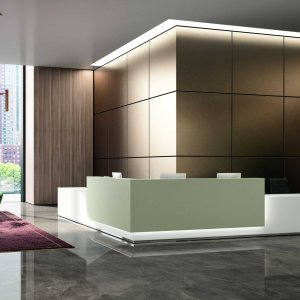 Bancone Lux in rovere anticato con zoccolo cromato