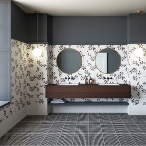 Pavimento in gres Chymia di Mutina con texture in bianco e nero