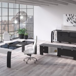 Scrivania direzionale moderna AlfaOmega di Codutti, linea Omega in rovere tinto ebano