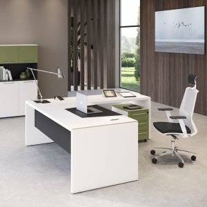 Fianco ad anello verniciato bianco sotto il piano in melaminico noce di Attiva