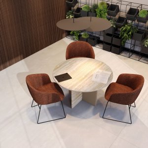 Piano in travertino romano del tavolo riunioni Ginza visto da vicino