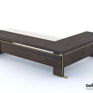 Tavolo riunioni tondo Ø 120 della collezione I Rovereschi con piantana color ottone