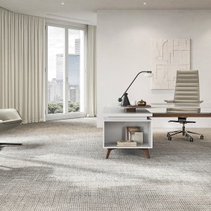 DR di Frezza, design Claudio Bellini, con piano in noce e mobile di servizio