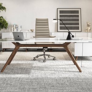 Scrivania direzionale design DR di Frezza con struttura in legno massello laccato bianco