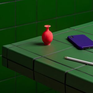 Reception con parete colorata in Din di Mutina