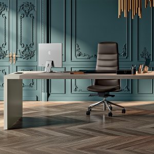 Piano con inserto in cuoietto della scrivania design e-10