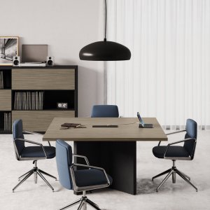 Tavolo riunioni componibile Elite da 560 cm con colonna passacavi ispezionabile