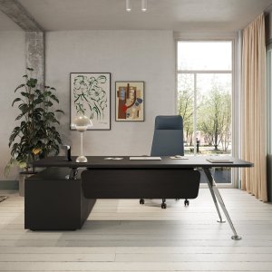 Scrivania direzionale Spike di Frezza con piano in noce e struttura bronzo