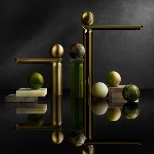 Gruppo lavabo tre fori Perle con perla in marmo Emperador Dark