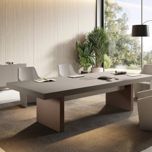 Tavolo riunioni Jera L 280 cm, finitura Wengé, eco-pelle Grigio — sala riunioni 6 persone