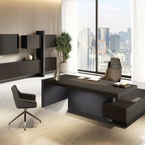 CEO office completo Jera Las Mobili — scrivania 240 cm, totem, mobili sospesi, finitura Tortora