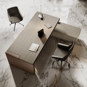 Ufficio avvocato con scrivania Jera 210 cm finitura Olmo Grey e penisola frontale 160 cm