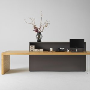 Ambiente direzionale Kyo con finiture in pelle naturale