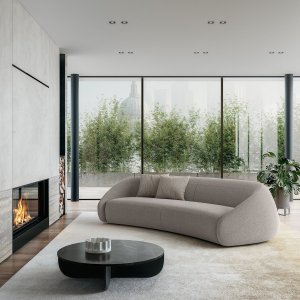 Poltrona Apper di tre quarti in tessuto chiaro, design Antonio Rodriguez