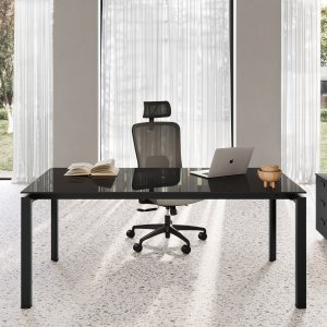 Tavolo team 5th Element su cavalletti con due top access in alluminio