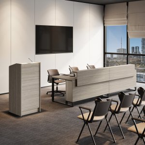 Tavolo conferenza I-Meet rettangolare lungo in 3d-foil Noce Bali per sala consiliare