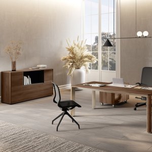 Tavolo riunione circolare Iulio con basamento a colonna rastremata Inox Grey