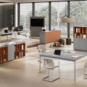 Tavolo riunioni Sigma con gambe a ponte e top access bilaterale