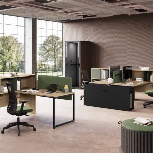 Mobili contenitori bassi Sigma su basamento metallico con schiene reversibili