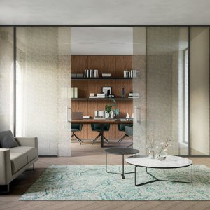 Sala riunioni delimitata da pareti divisorie in vetro Quadrifoglio