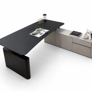 Bench a sei posti Otto di Martex in melaminico nero con bordo rovere