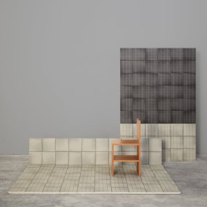 Piastrelle Aurore Mutina Charcoal e Light Blue Grid L accostate a contrasto