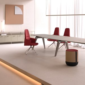 Scrivania Rail con piano in vetro temperato e scaffale integrato in legno