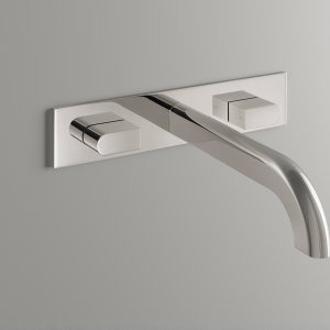 Rubinetteria design Sixty di CEA Design in finitura Black Ivory con lavabo in marmo