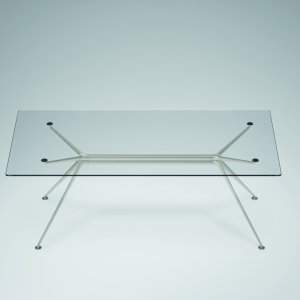 Scrivania design Cosmos di Tecno con colonna a quattro ellissi in alluminio