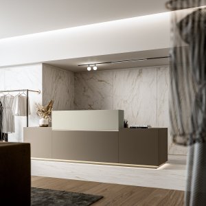 Reception Z1 in melaminico effetto olmo con fronte lineare