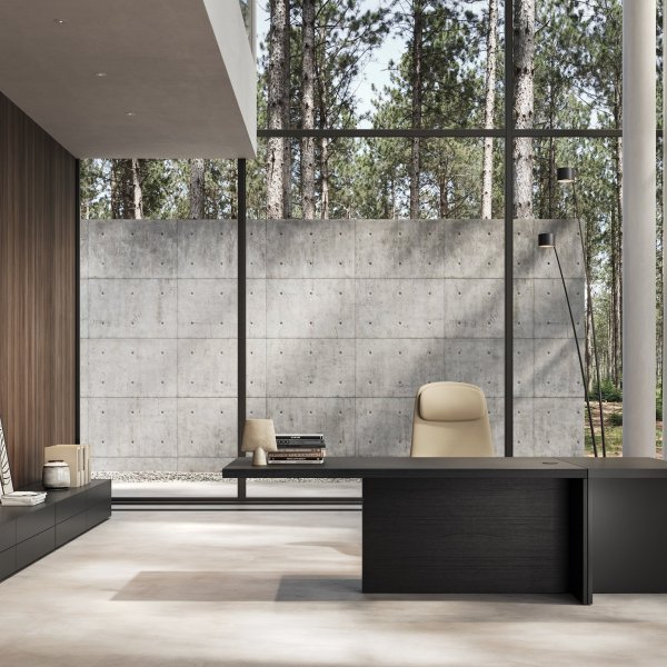 Ufficio direzionale con executive desk Frezza dal piano impiallacciato in legno